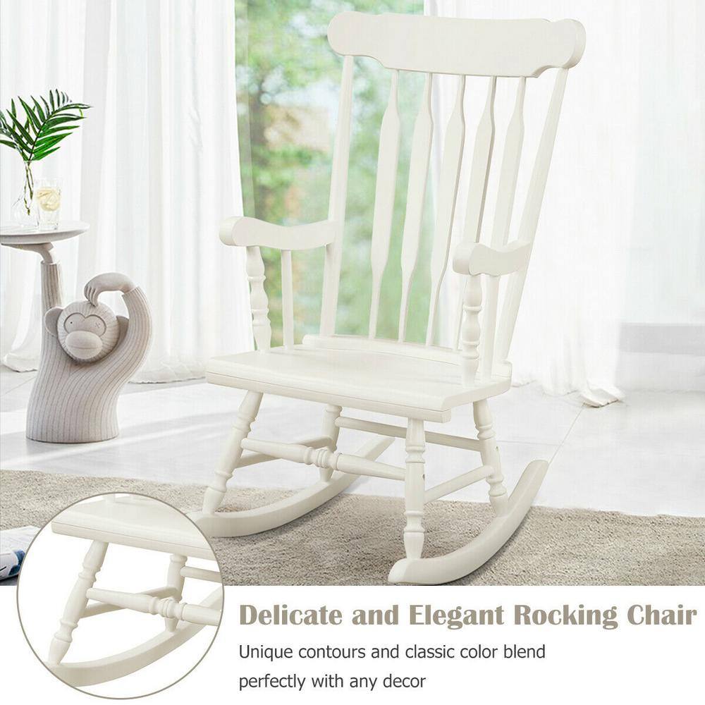 White Solid Wood Traditional Outdoor Rocking Armchair