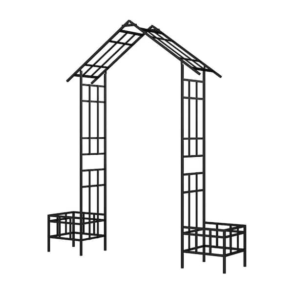 Adjustable Metal Garden Arch 68.11-94.29 in. Wide x 101.97 in. Tall Black Powder-Coated Iron Arbor Trellis-Single Pack