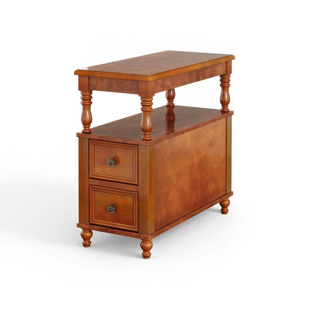 Kerlin 23.62 in. Brown Rectangle Solid Wood End Table Side Table Nightstand with 2 Drawers & Storage for Living Room