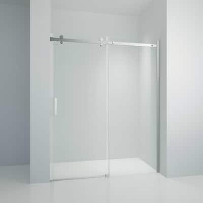 60 in. W x 76 in. H Sliding Frameless Shower Door/Enclosure in Brushed Nickel with Handle