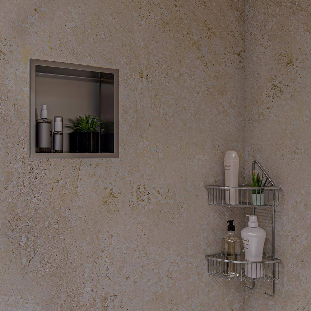 Polished Chrome Corner Mounted Double Basket Shower Shelf