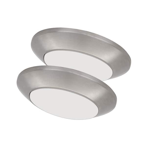 Commercial Electric 7 in. Brushed Nickel Slim LED Flush Mount 854 Lumens Soft White 3000K Indoor Bedroom Closet Kitchen Lighting (2-Pack)