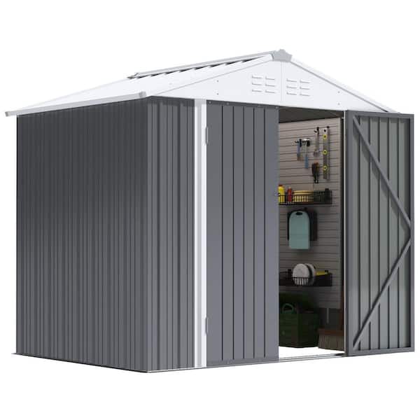 Tozey 8 ft. W x 6 ft. D Outdoor Storage Metal Shed Utility Patio Shed for Garden and Backyard 48 sq. ft. in Gray