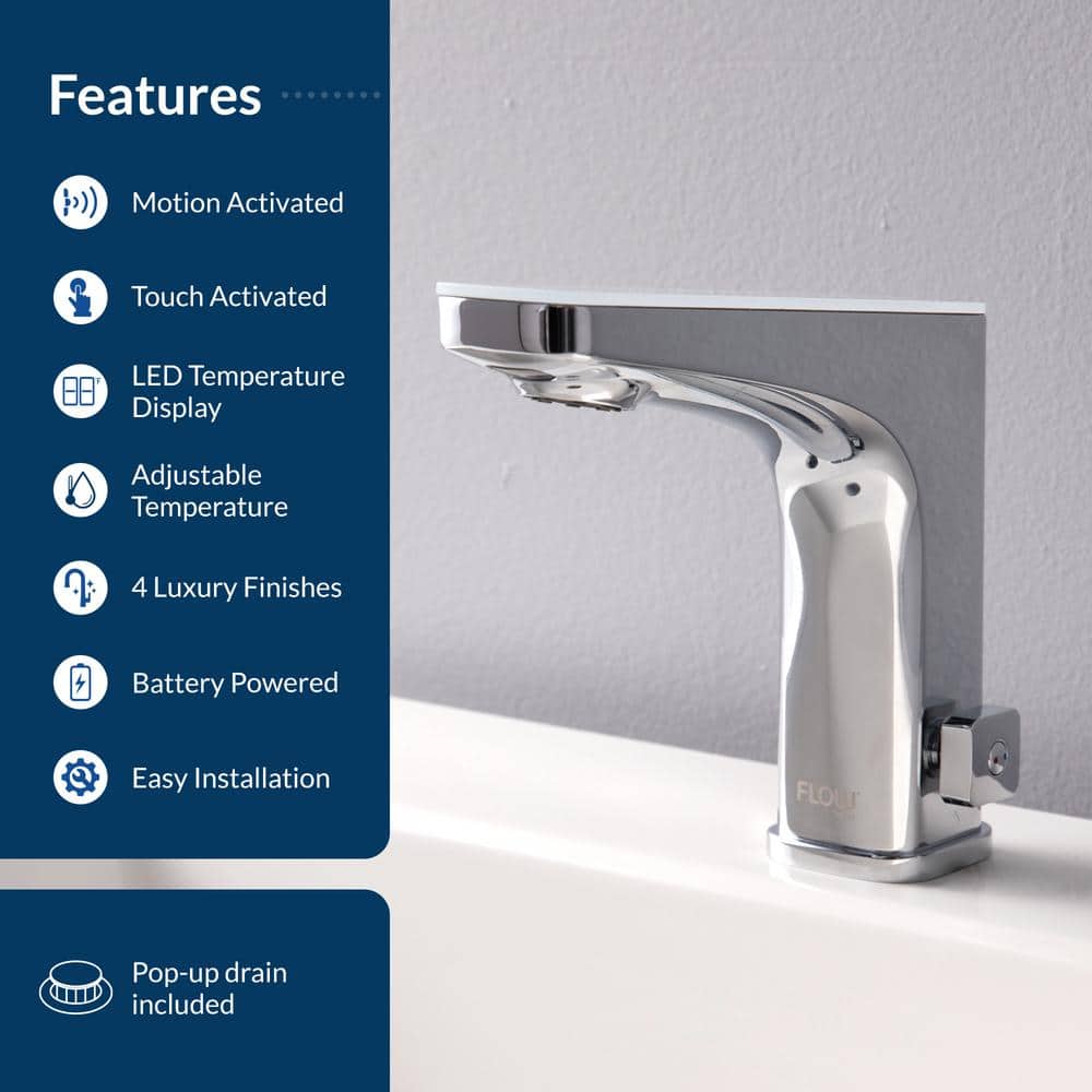 Chrome Touchless Bathroom Faucet with Drain Assembly