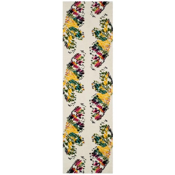 SAFAVIEH Fiesta Shag Cream/Multi 2 ft. x 8 ft. Floral Runner Rug