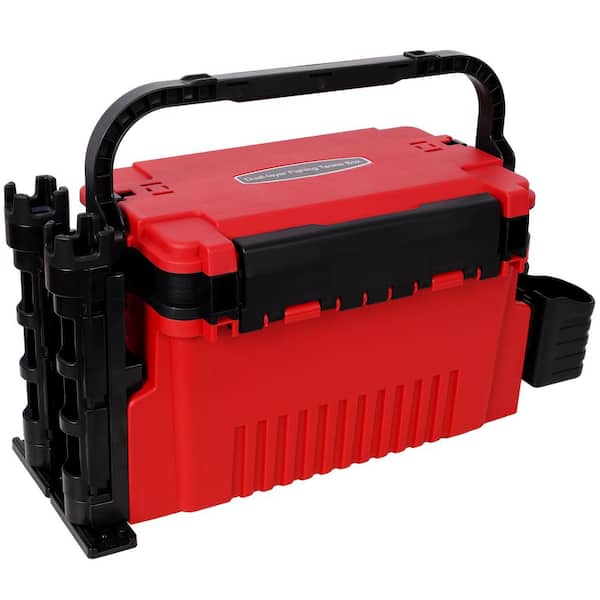 Red Dual-Layer Fishing Tackle Box with 2-Rod Holders, 2-Cup Holders,  1-Carrying Strap, Large Capacity YX830-13 - The Home Depot