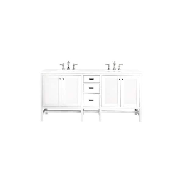 James Martin Vanities Addison 72.0 in. W x 23.5 in. D x 35.5 in. H Bathroom Vanity in Glossy White with White Zeus Quartz Top