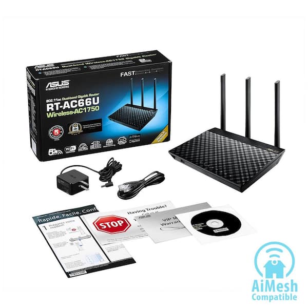 Metafoor tunnel Varken Asus RT-AC66U B1 Router AC1750 Dual-Band Gigabit Wi-Fi Router with USB 3.0  RTAC66UB1 - The Home Depot