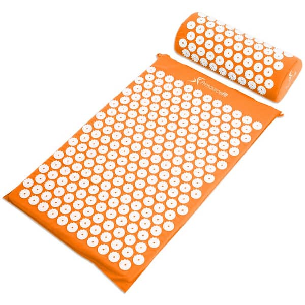 PROSOURCEFIT Orange 25 in. x 15.75 in. Acupressure Mat and Pillow Set for Back/Neck Pain Relief and Muscle Relaxation (2.73 sq. ft.)