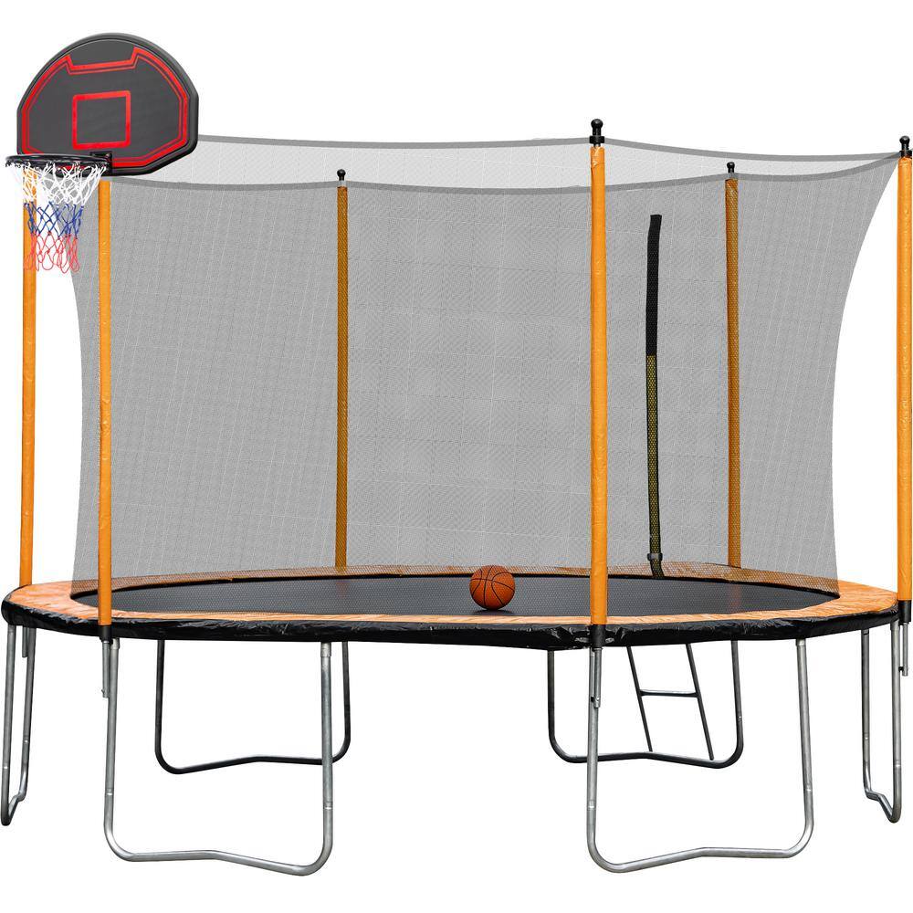 12 ft. Orange Trampoline with Basketball Hoop Inflator and Ladder