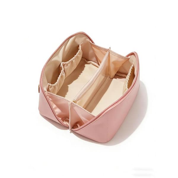 Bathroom Cosmetic Organizer Pouch in Pink, Travel Makeup Bag, Large Capacity Waterproof Open-Flat Toiletry Bag