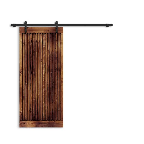 CALHOME 24 in. x 84 in. Japanese Series Pre Assemble Walnut Stained Thermally Modified Wood Sliding Barn Door with Hardware Kit