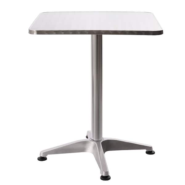 YIYIBYUS Modern 23.6 in. Square Aluminum Indoor Outdoor Dining Table in Sliver with Base