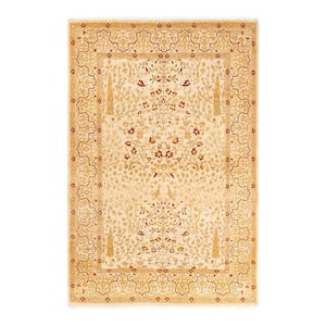 Mogul One-of-a-Kind Traditional Ivory 4 ft. 7 in. x 6 ft. 10 in. Oriental Area Rug
