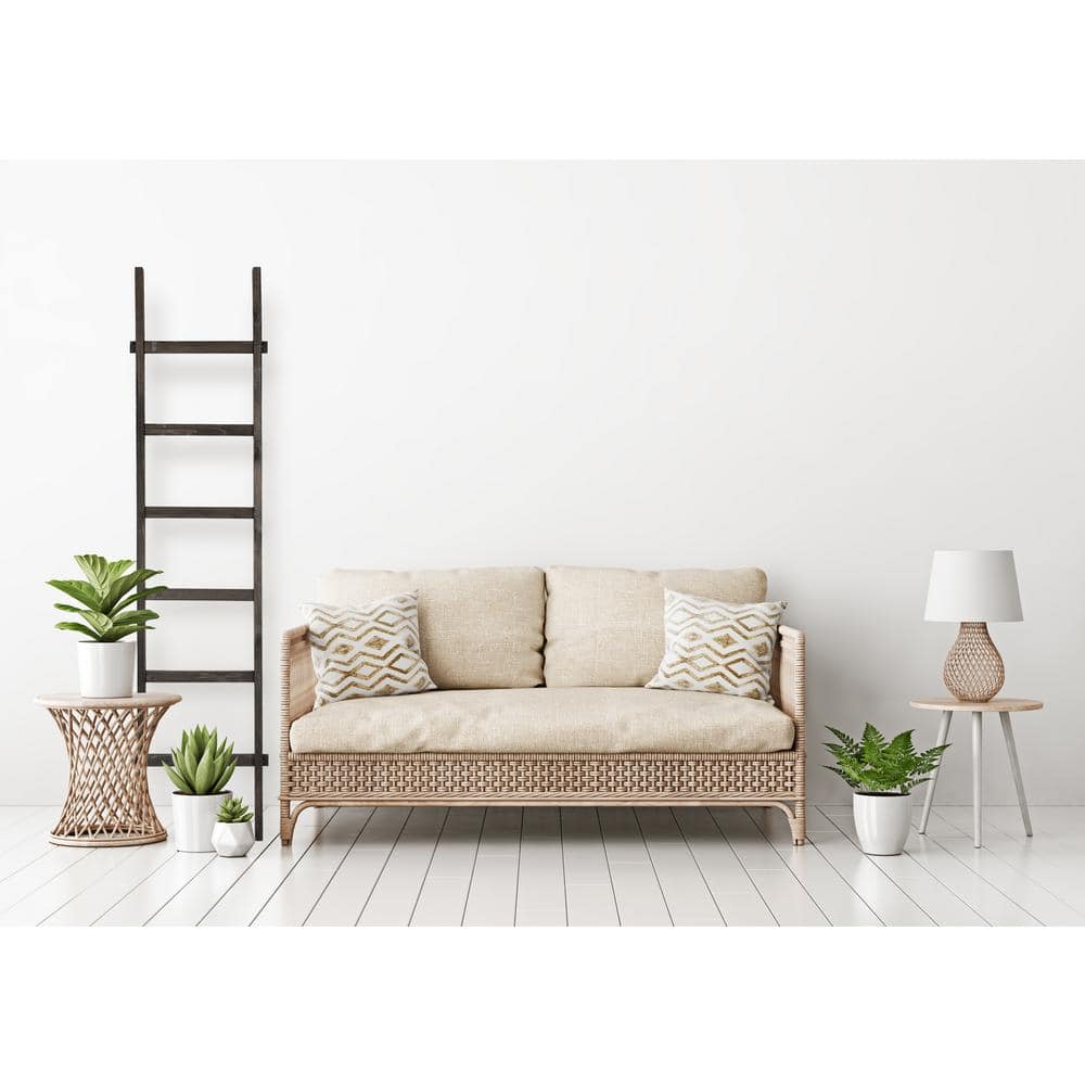 Black Fir Wood 6-Rung Decorative Blanket Ladder