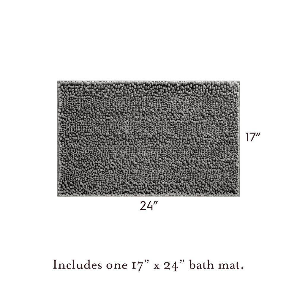Dark Gray Chenille Non-Slip Bath Mat with Rubber Backing