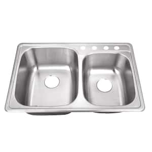 Drop-In 20-Gauge Stainless Steel 33 in. 4-Hole 50/50 Double Bowl Kitchen Sink