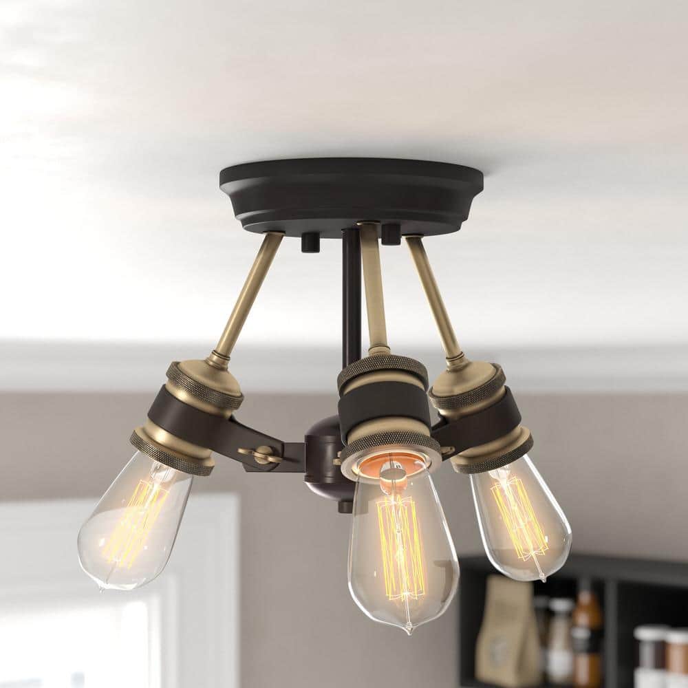 Miles 13 in. 3-Light Vintage Bronze Industrial Entryway Semi-Flush Mount with No Bulbs Included price history on PriceWatchPro