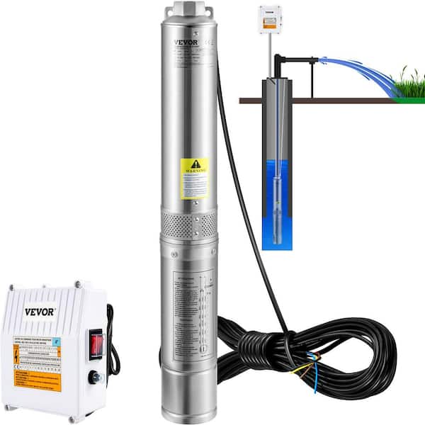 VEVOR Deep Well Submersible Pump, 2HP 230V/60Hz, 37GPM 427 ft. Head, 33 ft. Cord and External Control Box, 4 in. Water Pumps