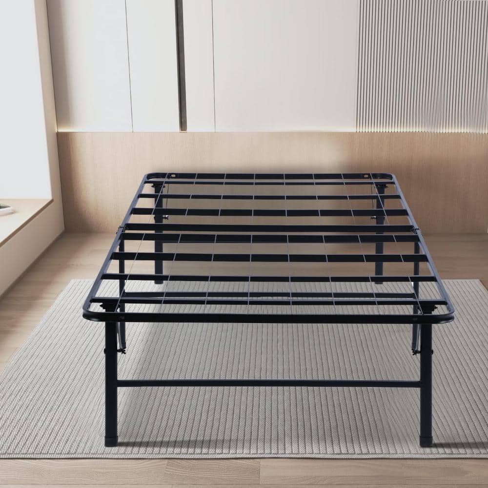 Queen Black Metal Folding Platform Bed Frame with Slats