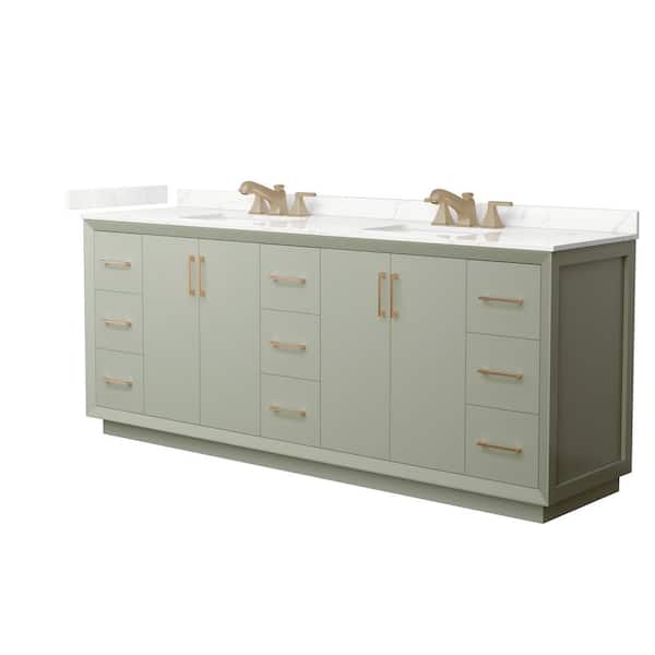 Wyndham Collection Strada 84 in. W x 22 in. D x 35 in. H Double Bath Vanity in Light Green with Giotto Quartz Top