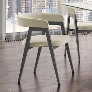 Caris Cream Boucle Polyester / Dark Grey Metal Upholstered Dining Chair