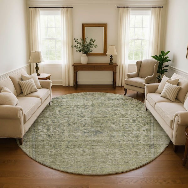 Mayfield Premium Machine Washable Abstract AMF1645 Sage 8 ft. x 8 ft. Round Rug