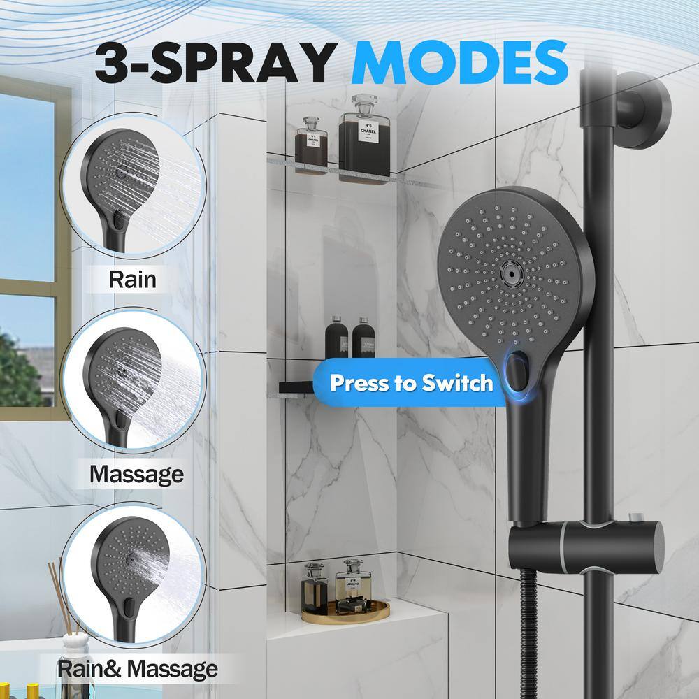 10-Inch Black Round Handheld Rain Shower System with Adjustable Height