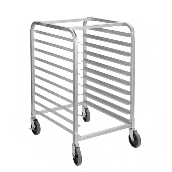 10 Tier Silver Aluminum 20.25 in. x 39 in. Bun Pan Rack with Wheels for Full & Half Sheet for Kitchen Cafeteria Pizzeria