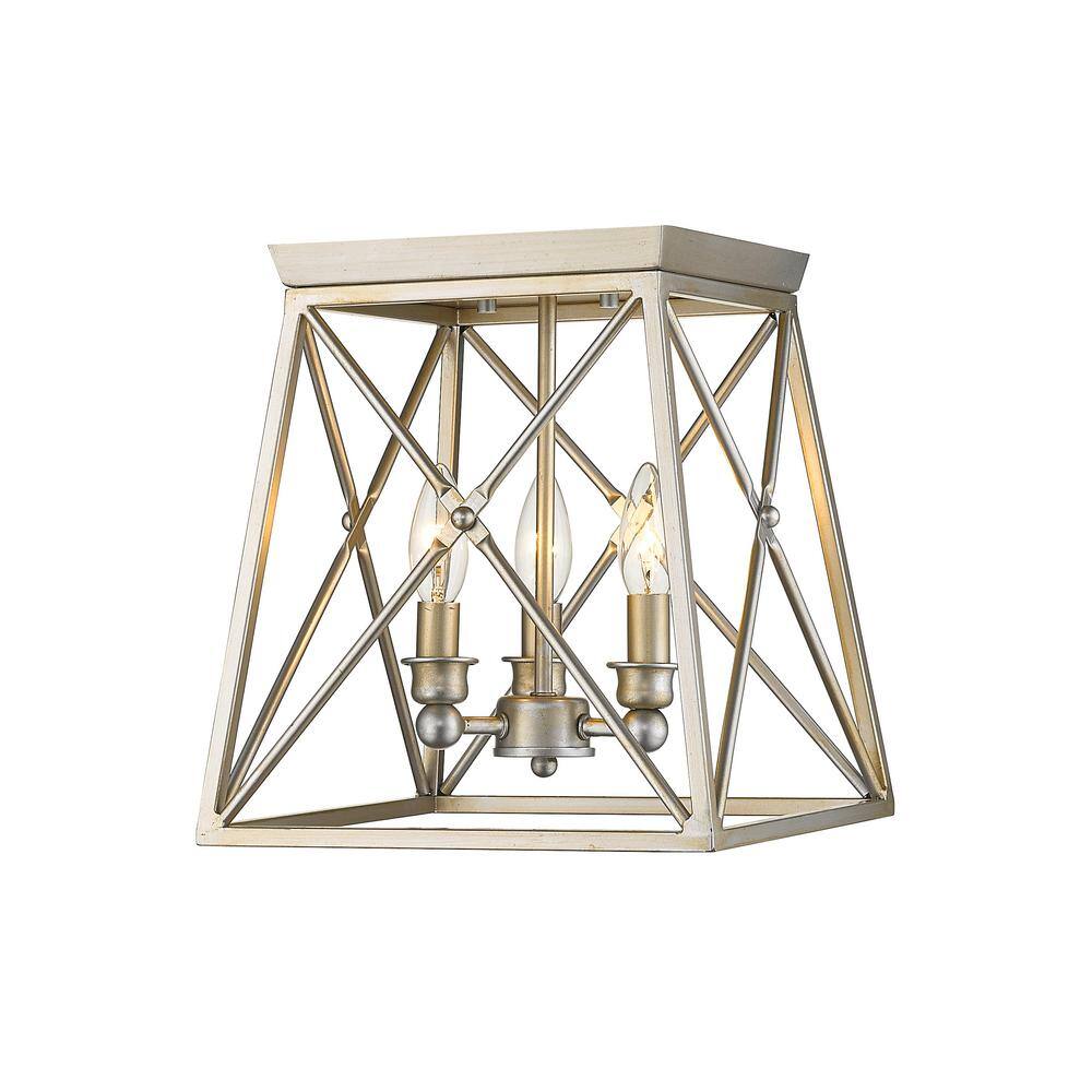 Trestle 11 in. 3-Light Antique Silver Flush Mount Light with No Bulbs Inclu