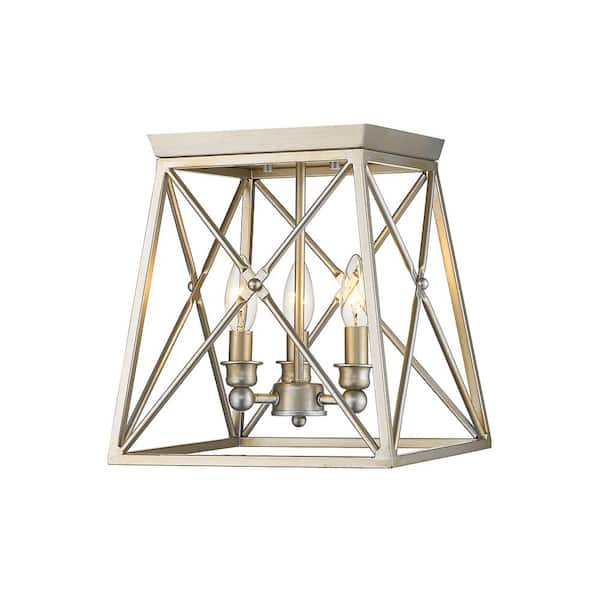Unbranded Trestle 11 in. 3-Light Antique Silver Flush Mount Light with No Bulbs Included