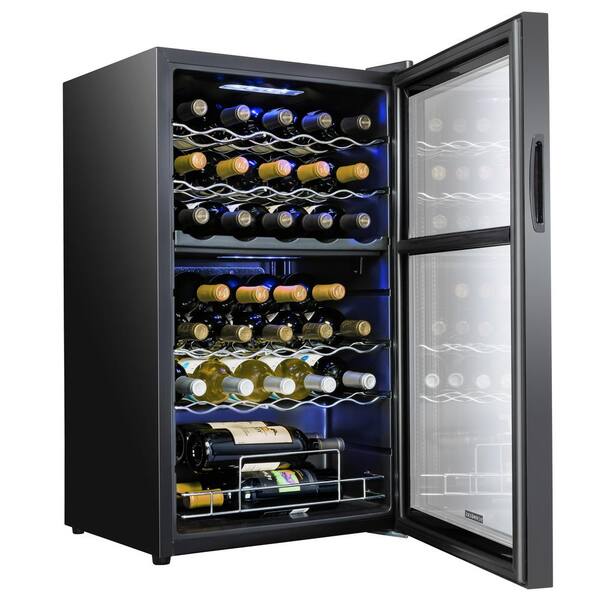 Wine Fridge, Dual Freestanding Wine Refrigerator, 33 Bottle Wine Cooler