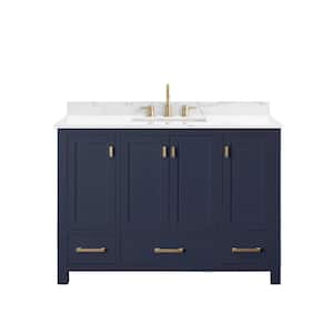 Modero 49 in. W x 22 in. D Bath Vanity in Navy Blue with Engineered Stone Vanity Top in Cala White with White Basin