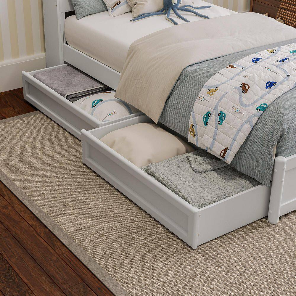 Hadley Twin White Wood Platform Bed with Storage Drawers