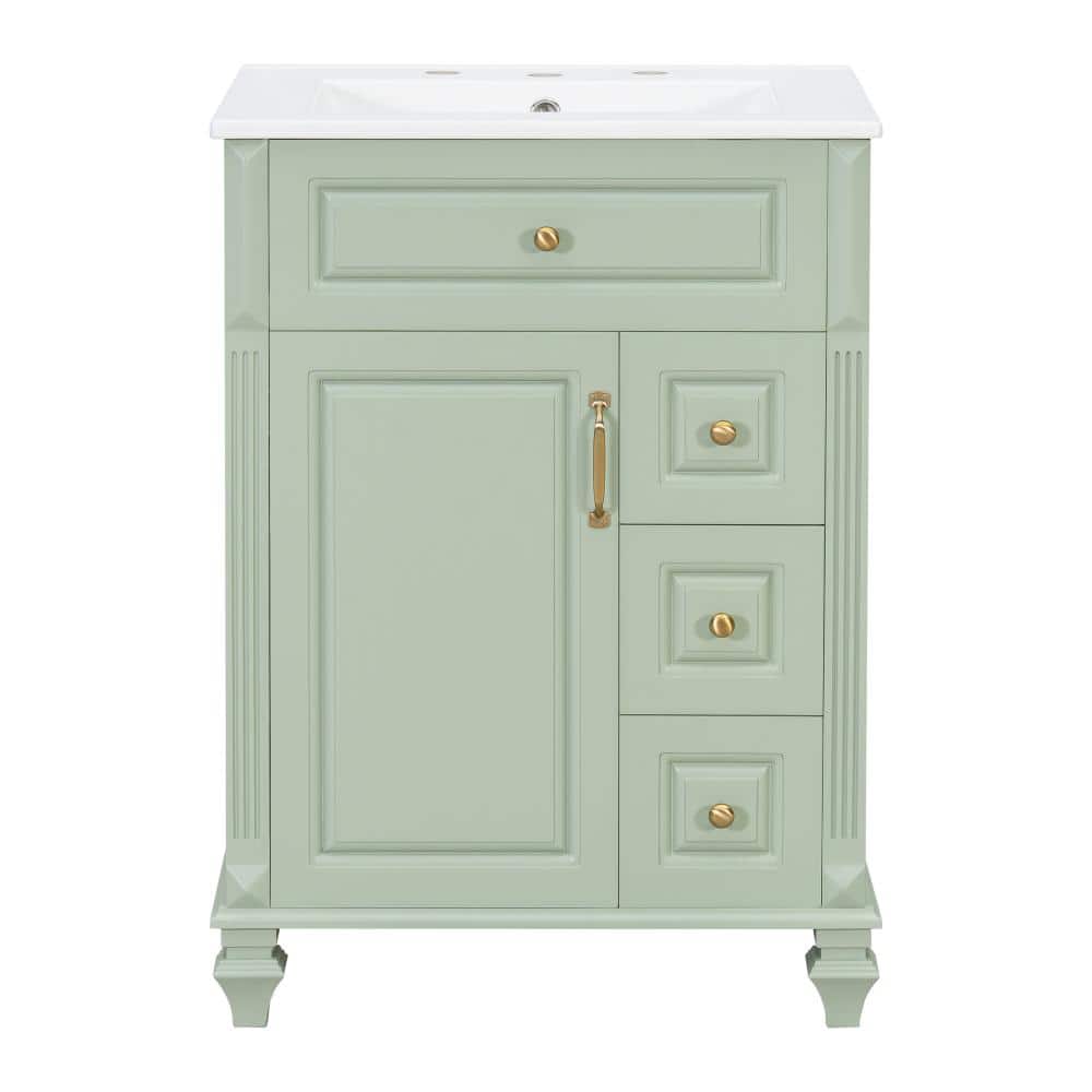24 in. W Green Freestanding Bath Vanity with White Ceramic Top Sink,Flip-Out Drawer, 3 Drawers price history on PriceWatchPro