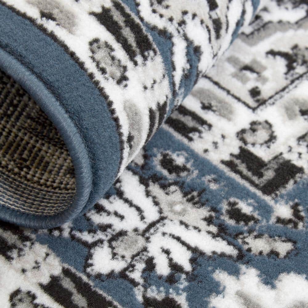 Midnight Blue and Ivory Synthetic Medallion Area Rug