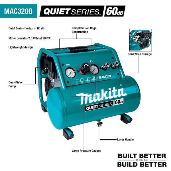 Makita MAC320Q Quiet Series 1-1/2 HP 3 Gal. Oil-Free Electric Air Compressor - 2