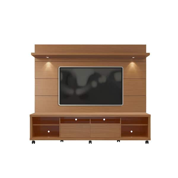 Manhattan Comfort Cabrini 86 in. Maple Cream Engineered Wood Entertainment Center with 2 Drawer Fits TVs Up to 70 in. with Wall Panel