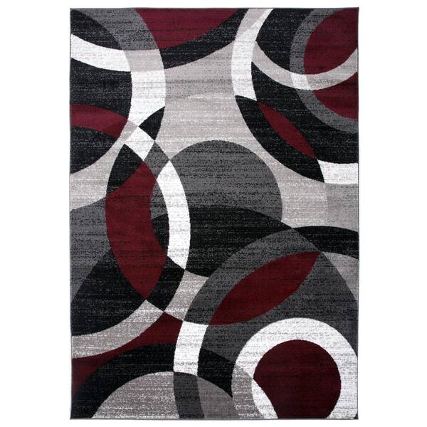 World Rug Gallery Modern Abstract Circles Red 5 ft. 3 in. x 7 ft