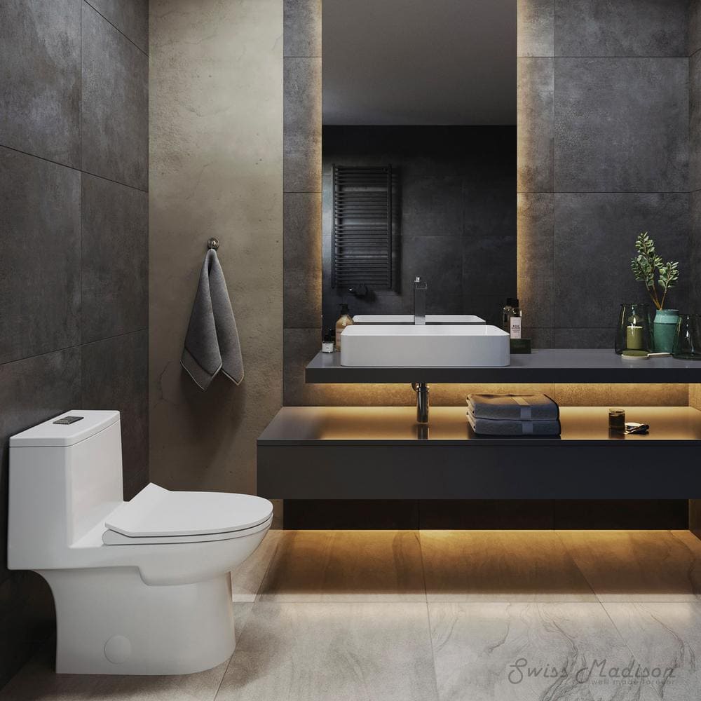 Daxton White Elongated Dual-Flush One-Piece Toilet