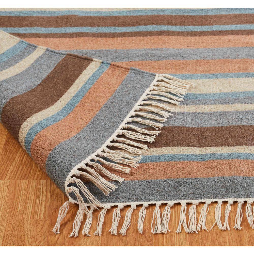 Earth Tone Striped Wool 5' x 7' Hand-Woven Area Rug