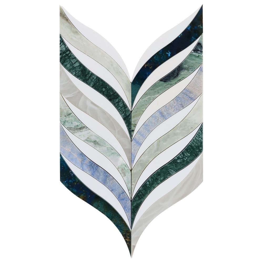Verde Azul Green Polished Marble and Glass Mosaic Wall Tile