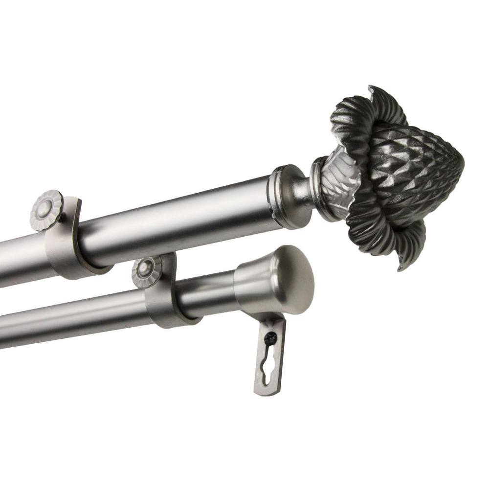28 in. - 48 in. Adjustable 13/16 in. Double Curtain Rod in Satin Nickel wit