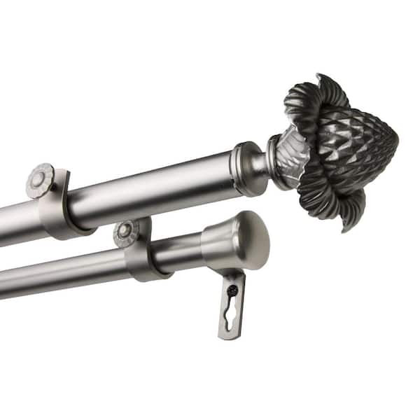 Unbranded 66 in. - 120 in. Adjustable 13/16 in. Double Curtain Rod in Satin Nickel with Florian Finials