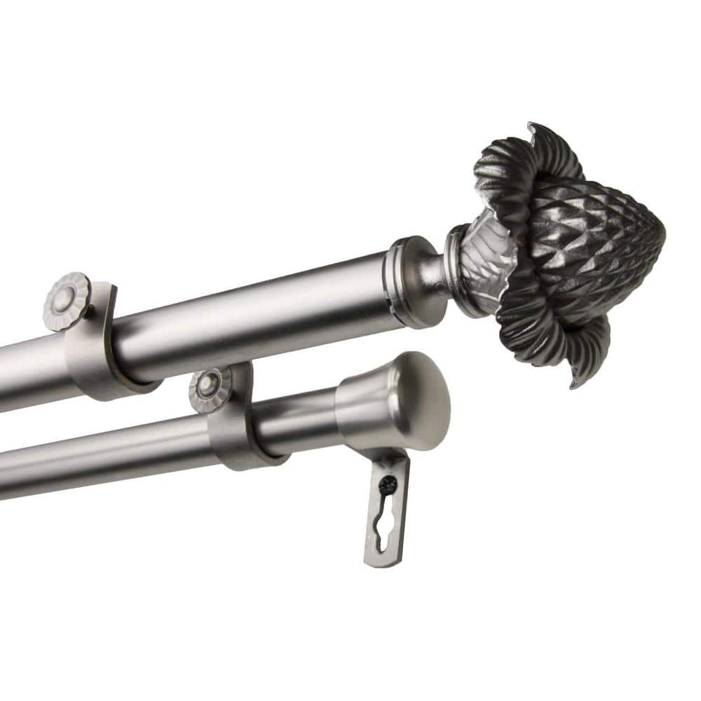 120 in. - 170 in. Adjustable 13/16 in. Double Curtain Rod in Satin Nickel w