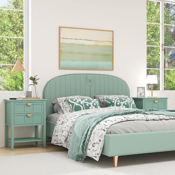 sumyeg Light Green 2 Drawer Nightstand 22.05 in. W for Bedroom, Living room