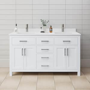 Beckett 60 in. W x 22 in. D Double Bath Vanity in White with Cultured Marble Vanity Top in White with White Basins