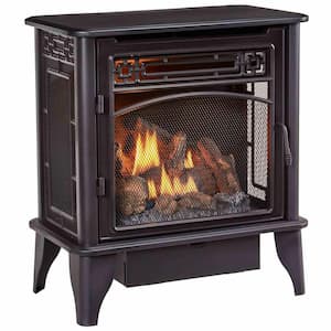 Gas Stove 3-Sided Black Dual Fuel with Remote Control - 23,000 BTU, Vent-Free