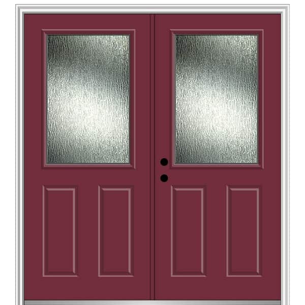 MMI Door Rain Glass 64 in. x 80 in. Right-Hand Inswing 1/2 Lite 2-Panel Painted Burgundy Prehung Front Door on 6-9/16 in. Frame