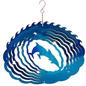 Falkirk Wind 12 in. Stainless Steel Wind Spinner Mandala Dolphins Stars in Blue